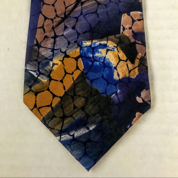 Oleg Cassini Tie Blues Purple Brown Abstract Swirl Polyester - Picture 12 of 16